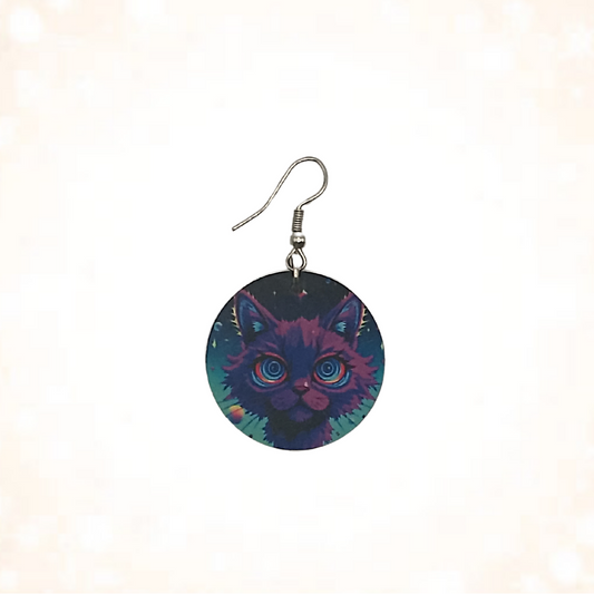 Neon Psychedelic Cat Face Earrings