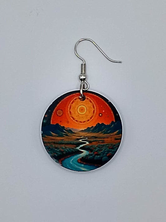 Boho Day and Night Round Dangle Earrings