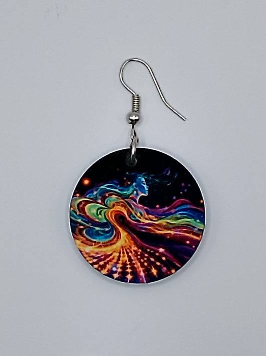 Double-Sided Neon Rainbow Abstract Galaxy Earrings