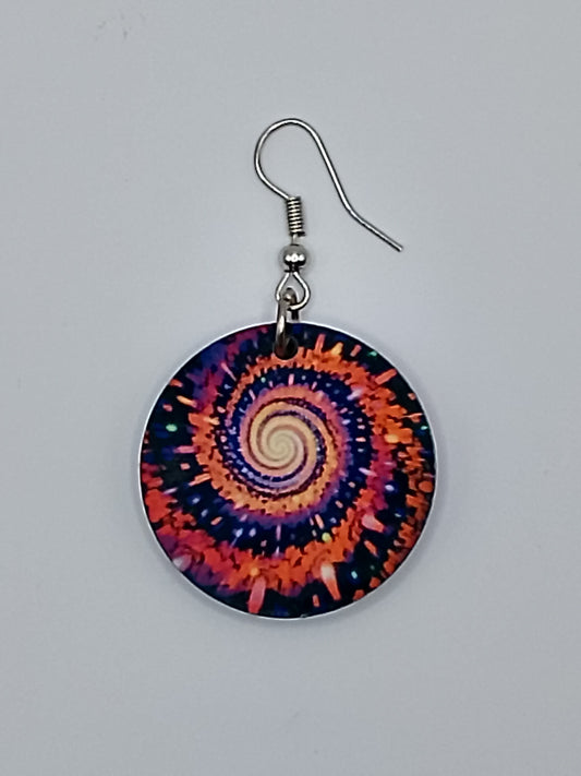 Vibrant Cosmic Spiral Galaxy Sublimation Dangle Earrings
