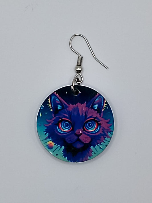 Neon Psychedelic Cat Face Earrings