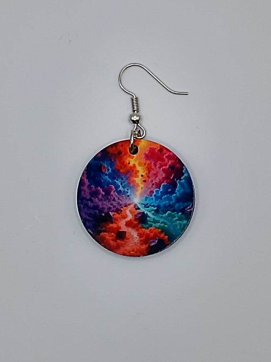 Colorful Abstract Rainbow Cloud Double Sided Dangle Earrings