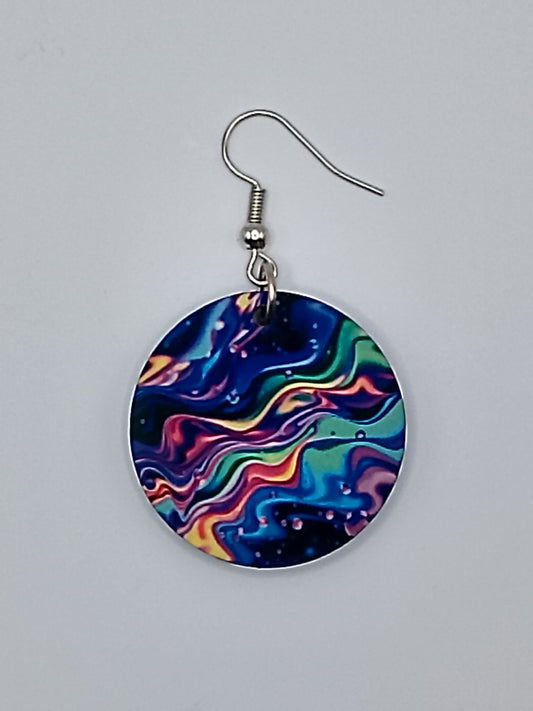 Vibrant Rainbow Nebula Swirl Double-Sided Earrings