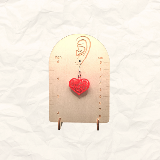 Red Heart Earrings with "Love" Cutout