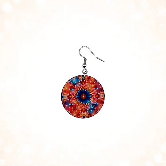 Vibrant Red Blue Kaleidoscope Dangle Earrings