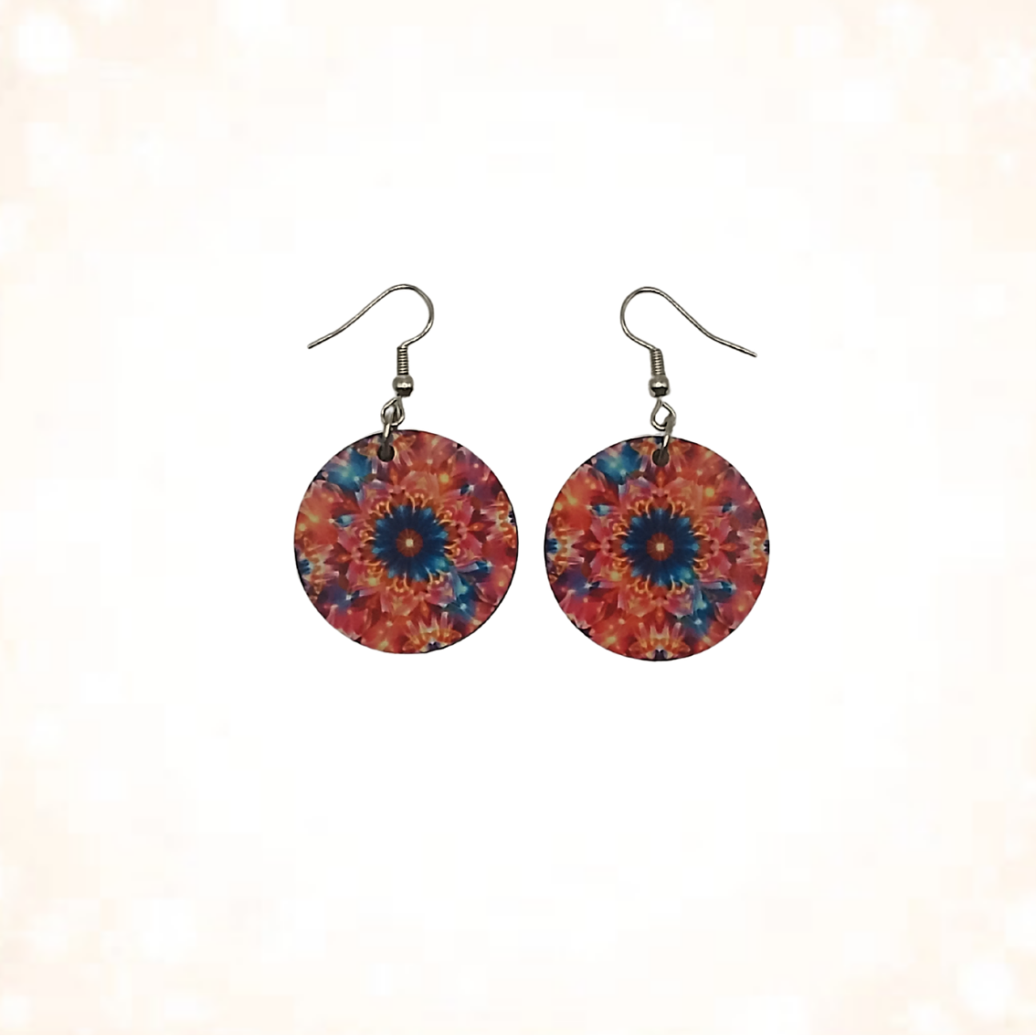 Vibrant Red Blue Kaleidoscope Dangle Earrings