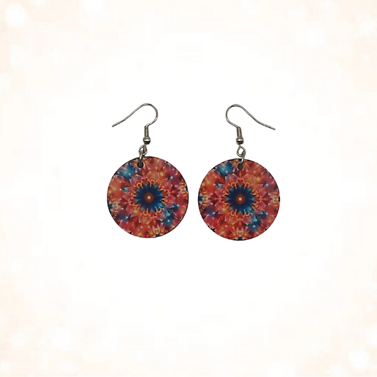 Vibrant Red Blue Kaleidoscope Dangle Earrings