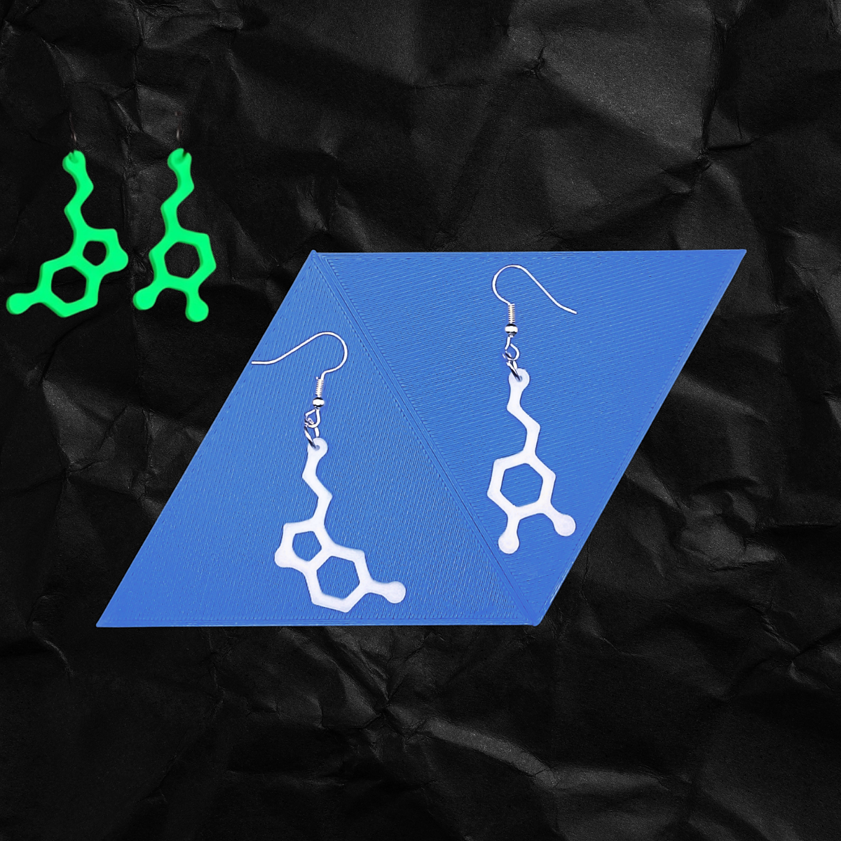 Glow-in-the-Dark Dopamine & Serotonin Molecule Earrings