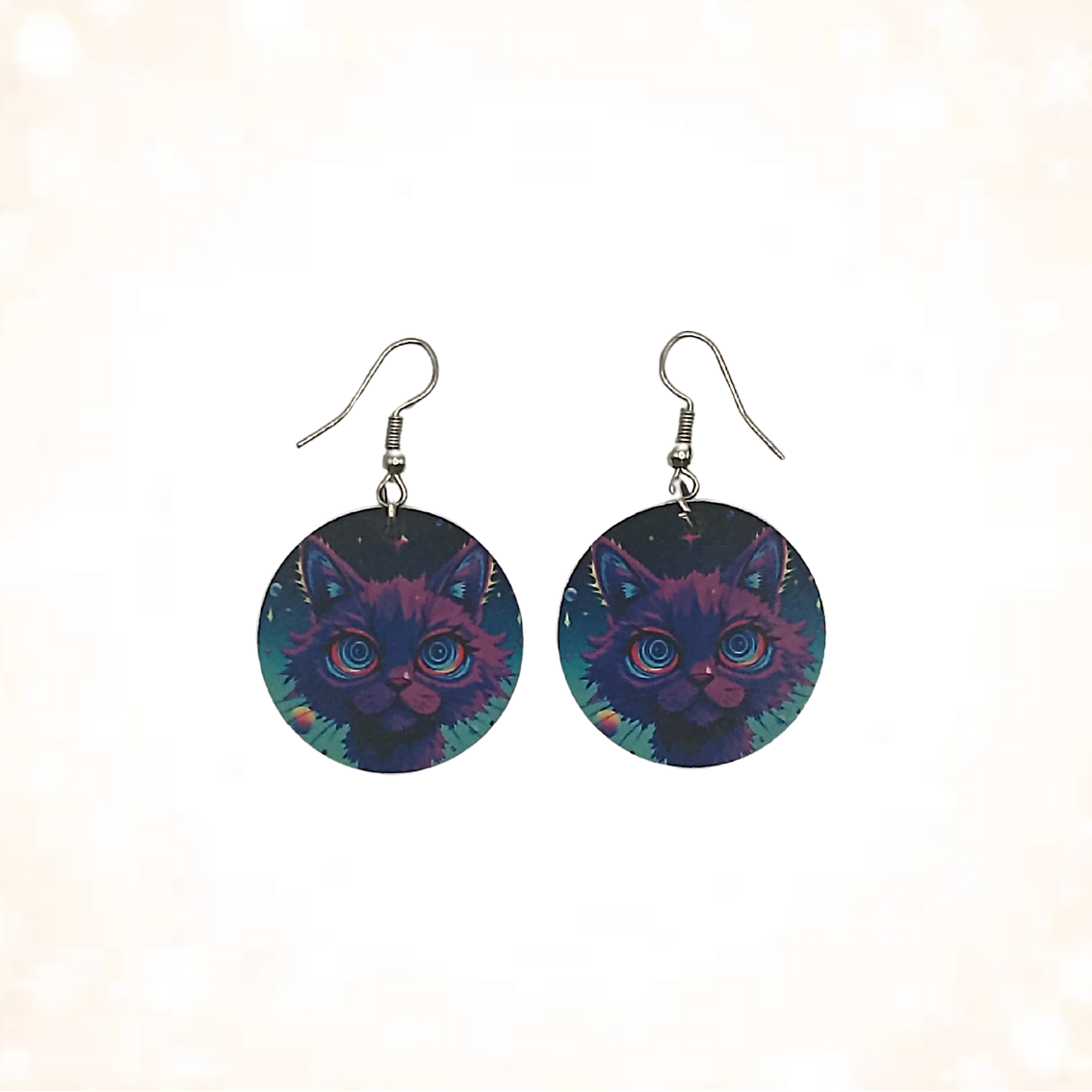 Neon Psychedelic Cat Face Earrings