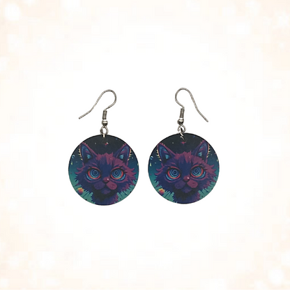 Neon Psychedelic Cat Face Earrings