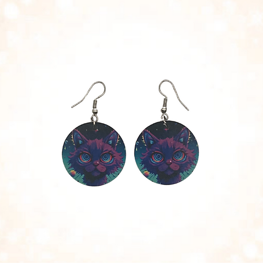 Neon Psychedelic Cat Face Earrings