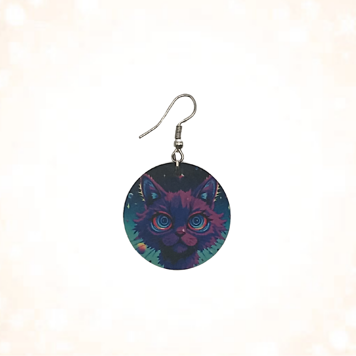 Neon Psychedelic Cat Face Earrings