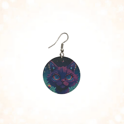 Neon Psychedelic Cat Face Earrings