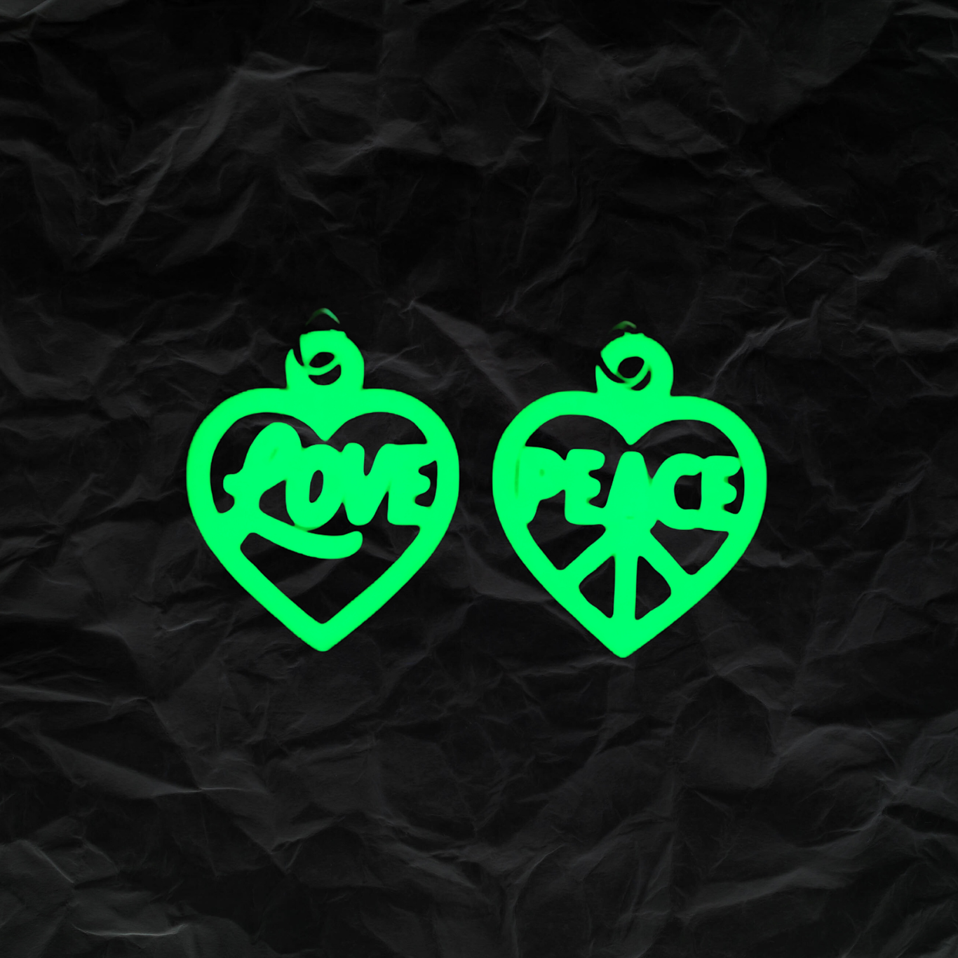 Love & Peace Heart Glow In The Dark Earrings