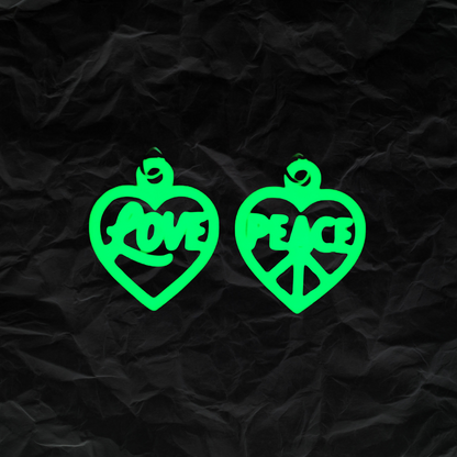 Love & Peace Heart Glow In The Dark Earrings