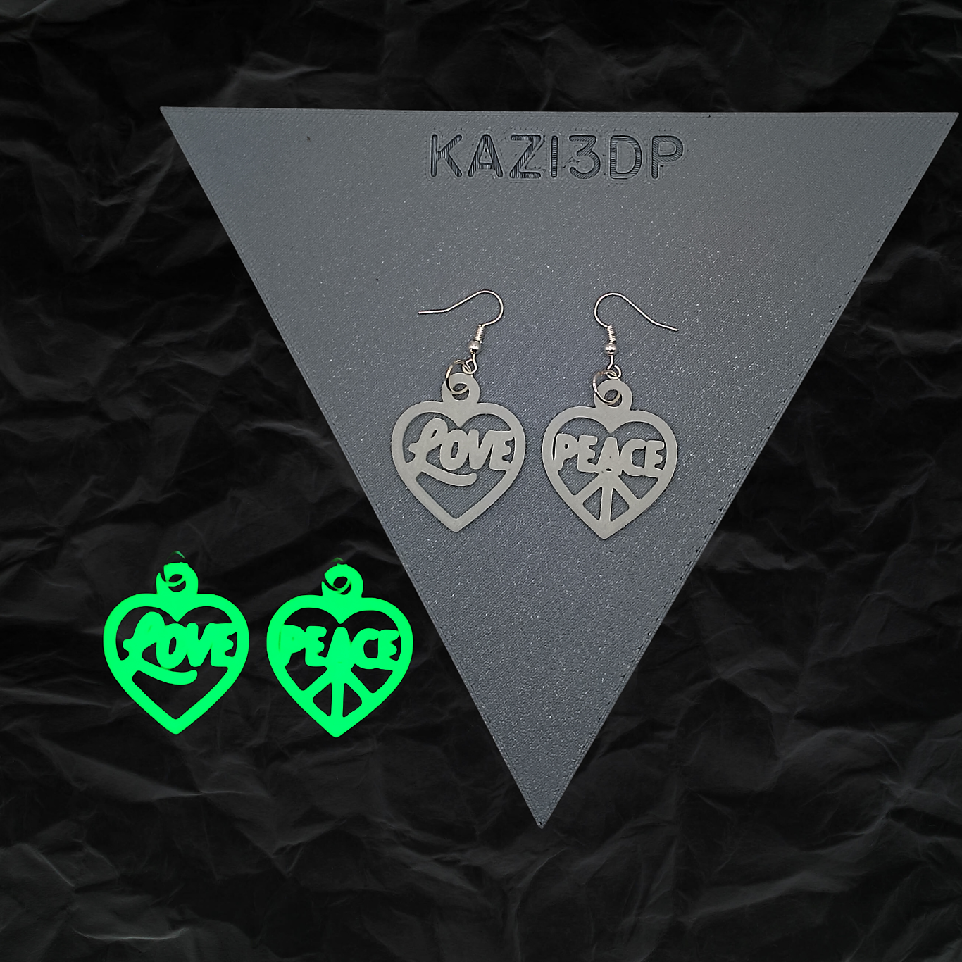 Love & Peace Heart Glow In The Dark Earrings